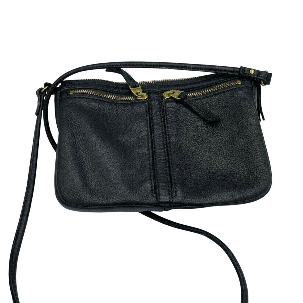 Fossil Elise Black Pebbled Leather Handbag Crossbody Purse Minimalist Casual